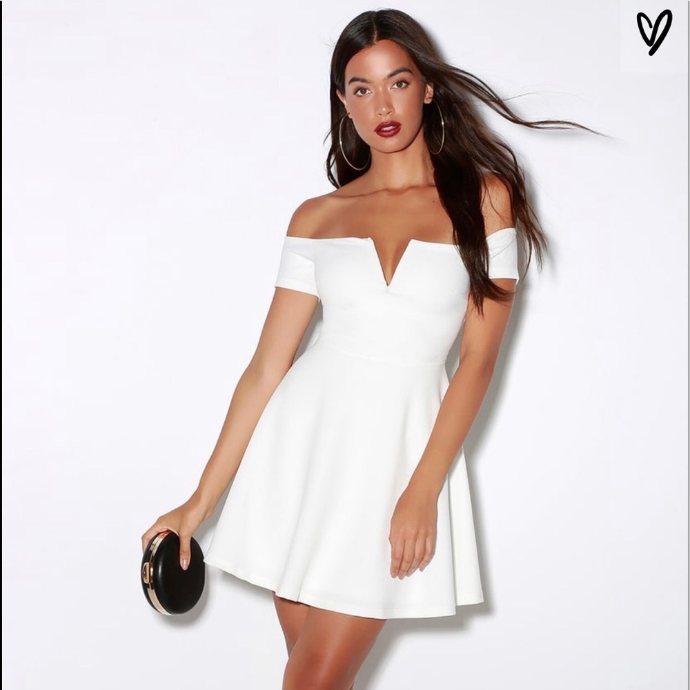 Play the party white off the shoulder skater dress